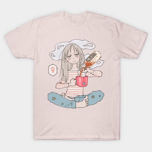 Tea Time Funny Cartoon Manga Girl T-Shirt by Jay Spotting